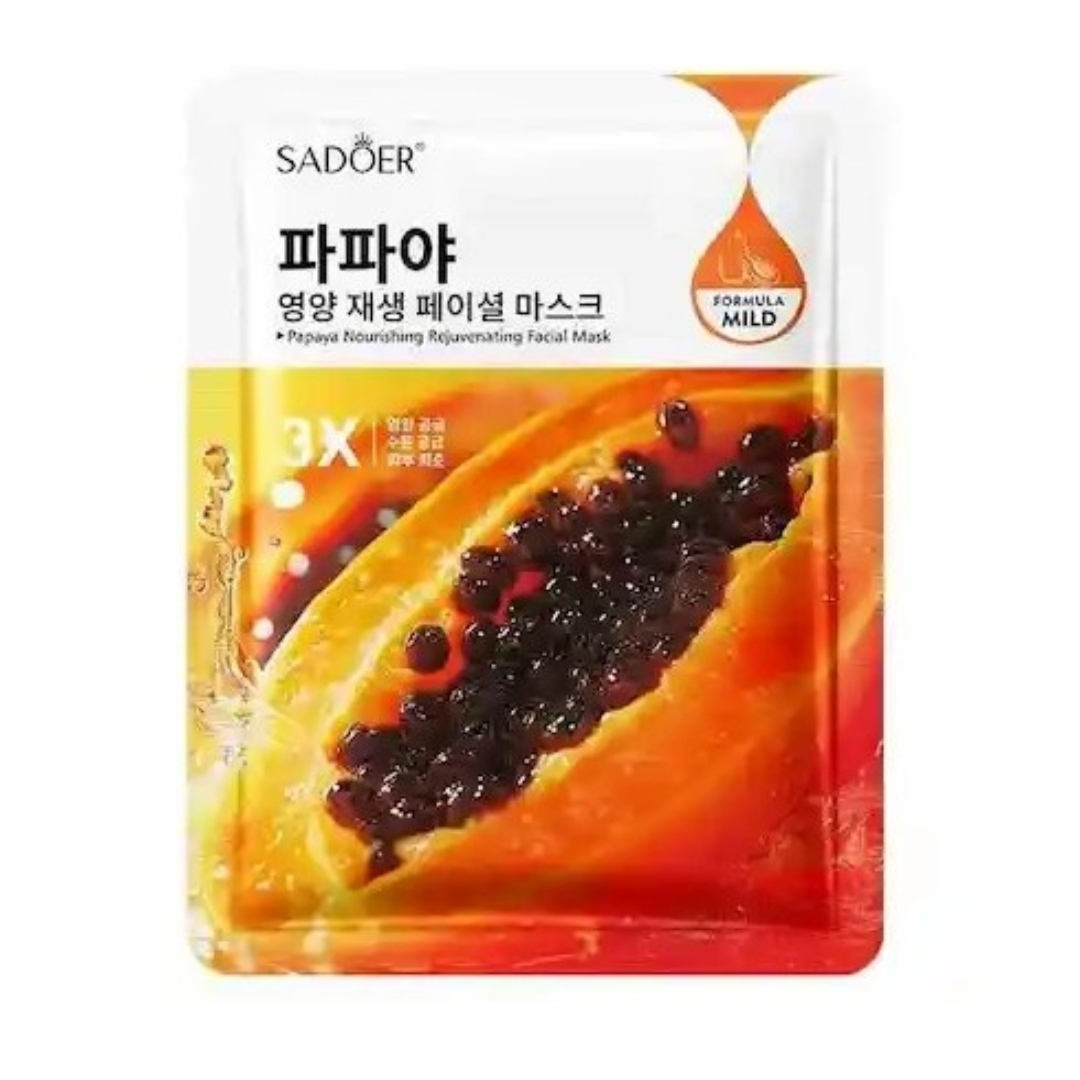 ماسک صورت ورقه ای بیوآکوا BIOAQUA SADOER PAPAYA COLLAGEN روشن کننده پاپایا سادور 25 گرم