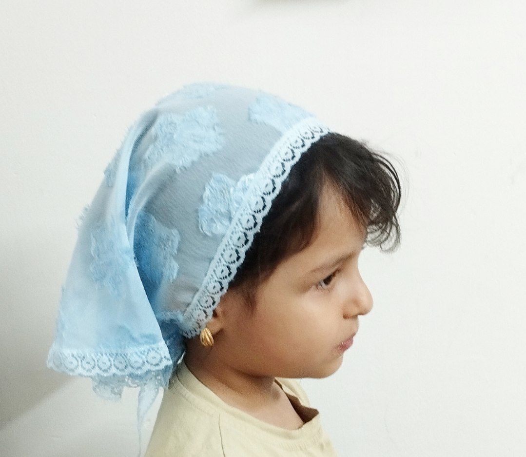 مینی اسکارف توری آبی آسمانی